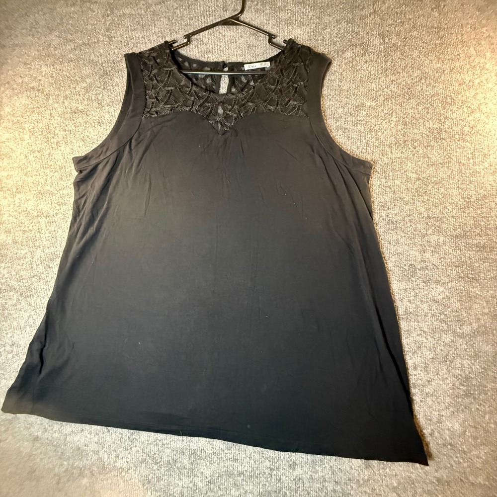 Dex Plus Womens Black Lace Yoke Sleeveless Tank Top Keyhole Back 2X 974756